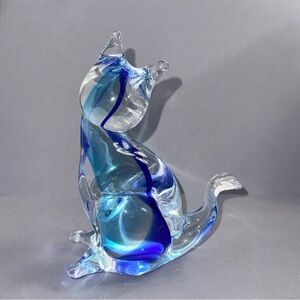 Murano Blue and White Glass Art Cat Kitten Venezia Italy Figurine Sculpture